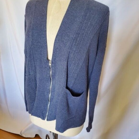 Abercrombie & Fitch Cardigan Sweater Womens Ribbed Slate Blue Zip Pockets S-XS - Picture 1 of 7